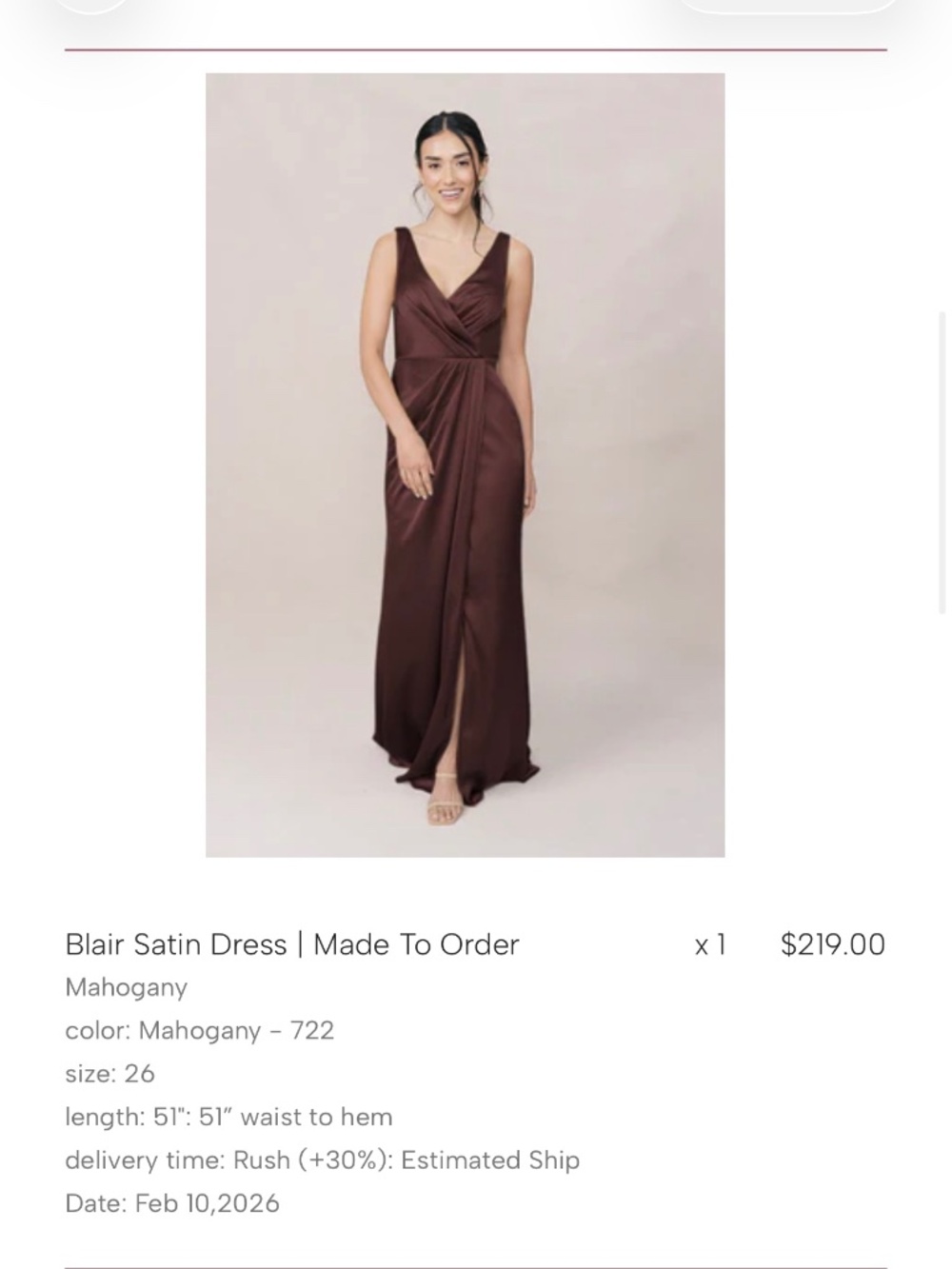 Revelry Mohogany Satin Bridesmaid Dress : Size 26